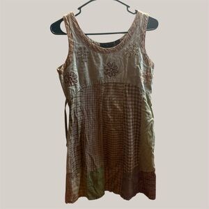 Vintage Sacred Threads tan embroidered sleeveless mini dress